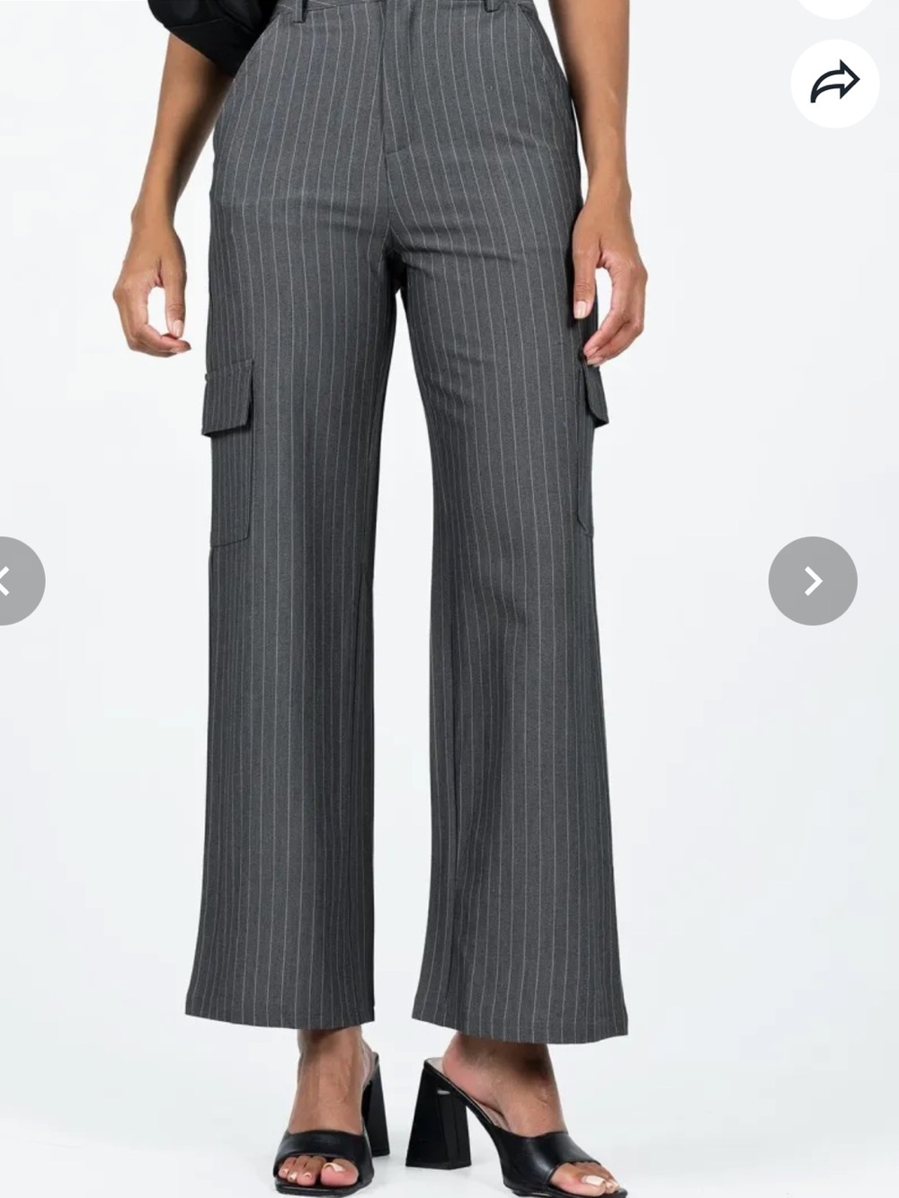 Princess Polly Marika Pants Charcoal Gray Pinstripe Wide-Leg Cargo Pants Size 2